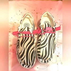 Simply Southern Zebra Print Slip-On Loafers with Pink Trim